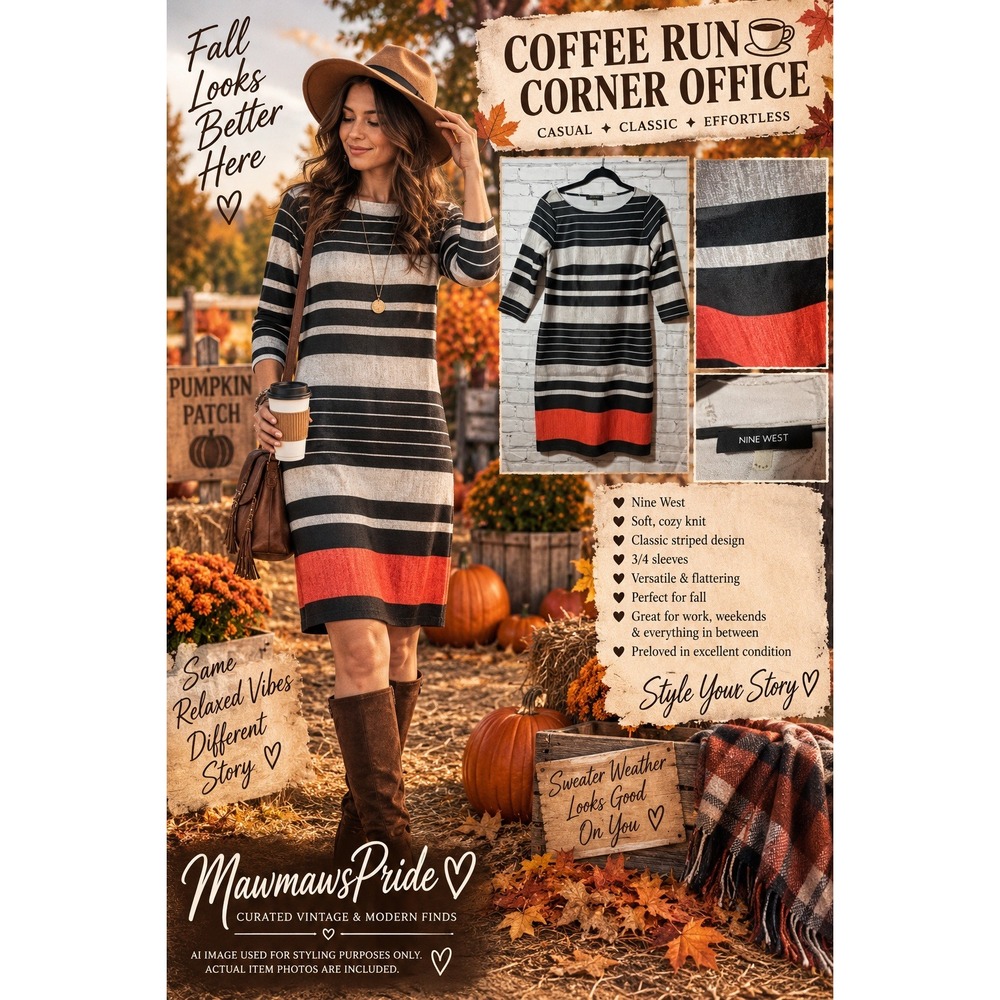 Nine West Women Striped 3/4 Sleeve Sheath Dress Black Orange Grey Size 6